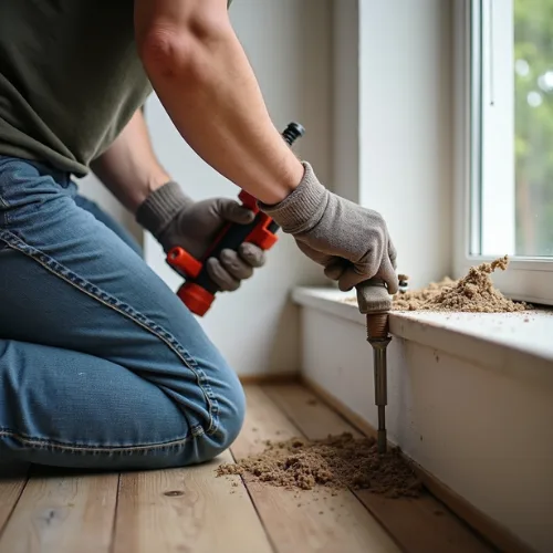Maintenance technician performing commercial building repair
